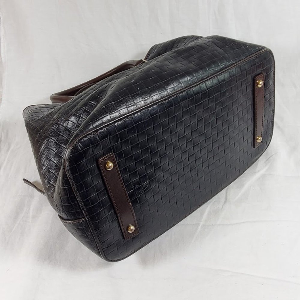 Dooney & Bourke Black Leather Embossed Woven Perry Satchel Bag Purse - Picture 4 of 10